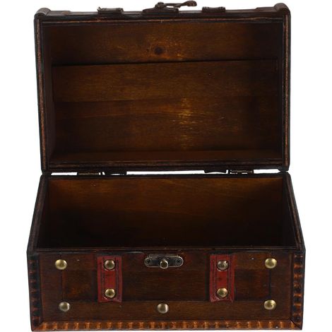 Coffre de Rangement Boîte à Trésors Serrure Vintage en Bois Multipurpose en Cuir Synthétique et Alliage, pour Bureau et Escape Room (1/5)