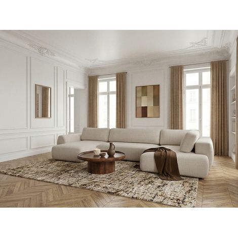 BOBOCHIC - Canapé panoramique convertible coffre DENISE tissu texturé Angle gauche Beige (1/5)