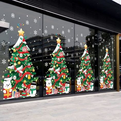 Sticker Fenêtres Noël - Amovible - Arbre de Noël - PVC - Facile à installer - Décoration de fête (1/4)