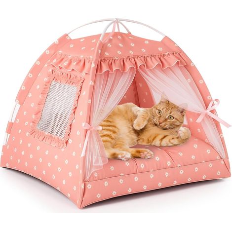 Tente pour chien, maison d'intérieur pour chien, tente pour animaux avec tapis lavable, maison d'intérieur pour chat, maison pour chat, dentelle rose, L (1/5)