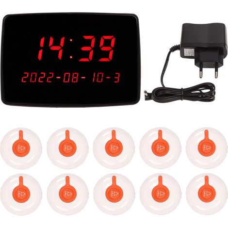 Système d'appel sans fil 10 pièces boutons étanches 1 récepteur écran pour patient hôpital bar 110-240V prise UE (1/5)