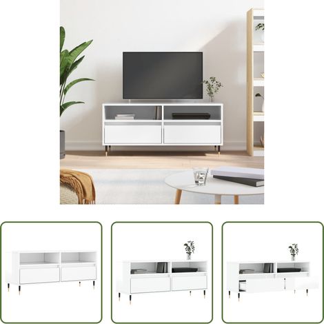vidaXL Meuble tv bois - Meuble TV blanc brillant 100x34,5x44,5 cm bois d'ingénierie (1/5)