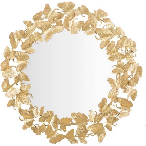 Specchio da parete rotondo con foglie in ferro color oro per bagni e camere da letto (1/5)