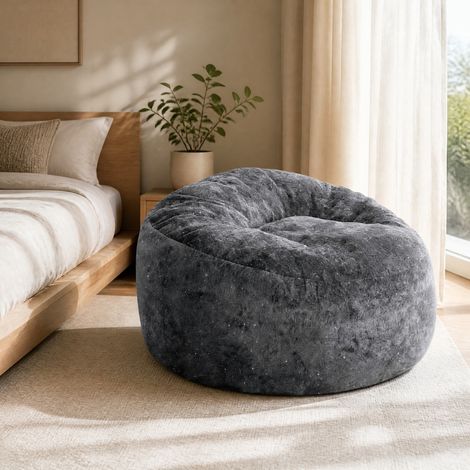 Sillón puf gris 98 x 100 x 61 cm de tela DESVIAE (1/5)