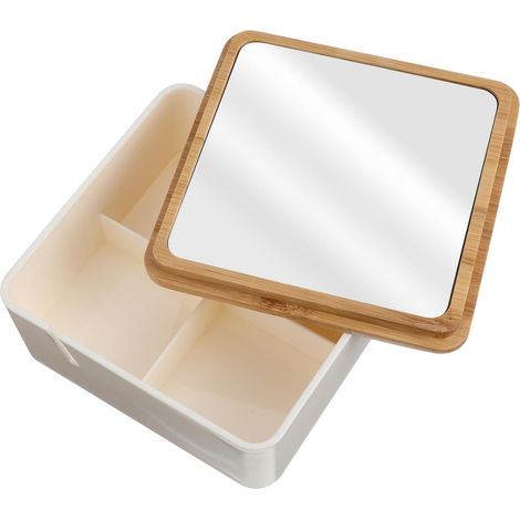 Miroir de Maquillage Compact Portatif avec Boîte de Rangement Petit Format Carré Bois pour Beauté et Voyage (1/5)