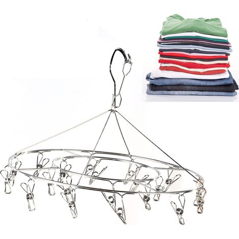 Séchoir à linge en acier inoxydable à plusieurs pinces, sans boucle, rond (1/5)