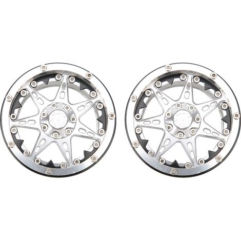 2Pces Jantes en Alliage d'Aluminium Beadlock pour SCX10, TRX4, TRX6 - RC 1/10 Roue avec Moyeu Argent Noir Pièces de Rechange (1/5)