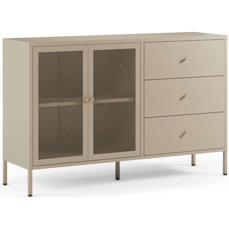 Mueble aparador 2 puertas 3 cajones modelo Felix acabado metal arena, 140cm(ancho) 90cm(alto) 40cm (largo)