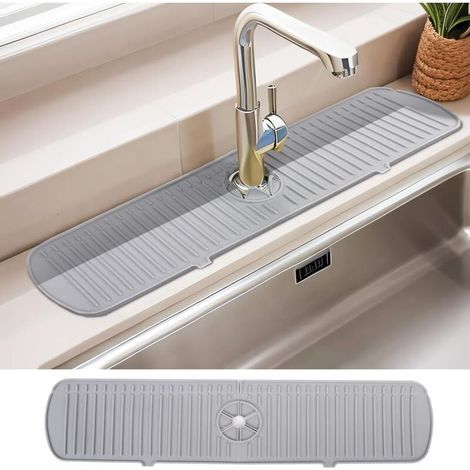 Tapis de Robinet, Autre accessoire pour évier,Silicone de Robinet Tapis, Pare éclaboussures pour évier de cuisine, Tapis d'évier, Protection anti éclaboussures pour robinets de cuisine (Gris) (1/5)