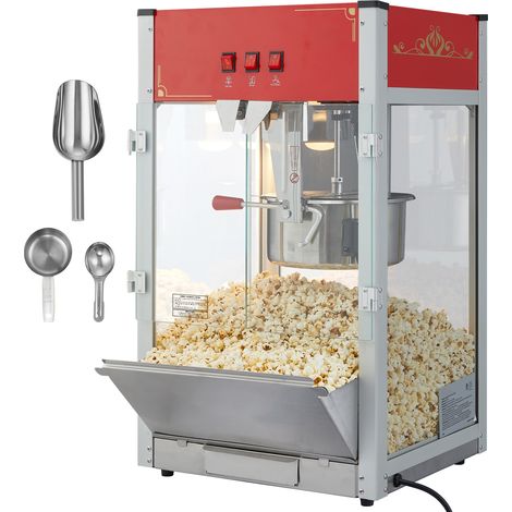 Mophorn Macchina per popcorn, 1440W Popcorn Popper, bollitore da 12 Oz, 80 tazze per lotto, macchina da banco con vetro temperato, 3 misurini in acciaio inossidabile, rosso