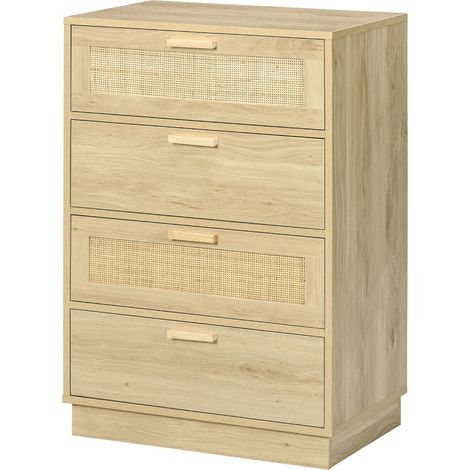 Kommode im böhmischen Stil aus Naturrattan mit 4 Schubladen, Aufbewahrungsmöbel für Wohnzimmer, Flur, Eingangsbereich