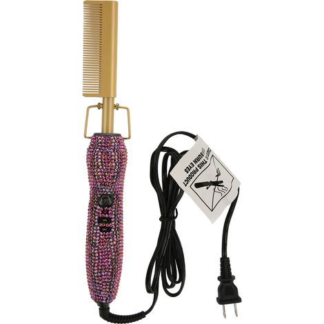 Peigne chauffant électrique lissant et bouclant, double usage, conduction thermique uniforme, violet brillant, pour salon coiffure maison, prise américaine 110V. (1/5)