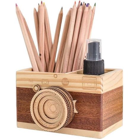 Porte-crayons appareil photo, Formemory Cadeaux de photographie pour femmes Porte-stylo en bois créatif pour la maison, le bureau ou l'école, boîte de rangement pour maquillage