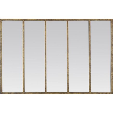 Drawer – Miroir rectangle 137x90cm – 5 bandes en métal doré – Style industriel moderne – Parfait pour salon ou hall d'entrée (1/4)