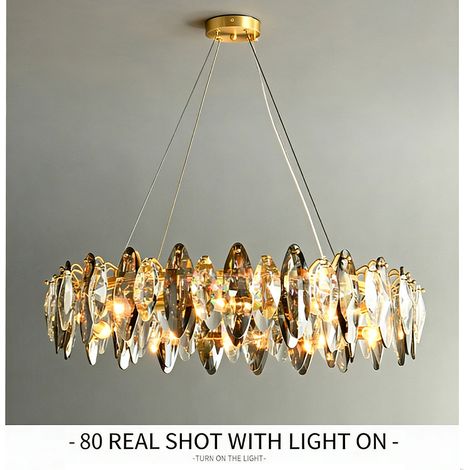 Grosse Kristall Haengeleuchte Gold 80 cm runde Pendellampe mit 12x E14 Fassung hoehenverstellbar elegante Deckenleuchte fuer Wohnzimmer und Esszimmer