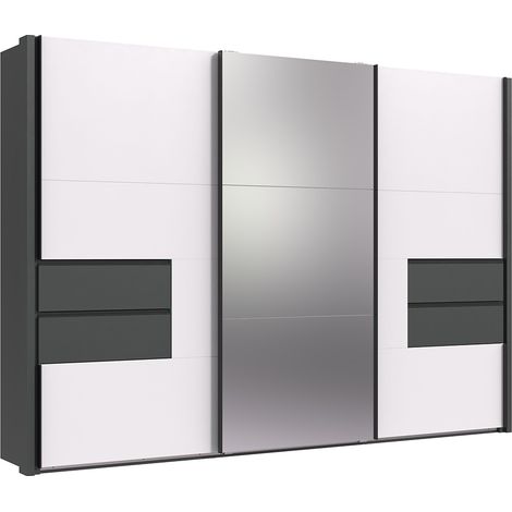 Kleiderschrank mit Passepartoutleisten 312 cm breit in weiß mit graphit PORTOFINO-43 (1/5)