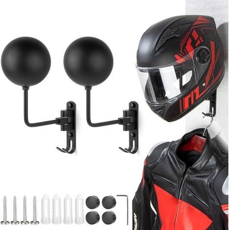 Support Mural pour Casque de Moto, Porte Casque pour Vélo et Moto Pivotant à 180° avec 2 Crochets, pour Accrocher Chapeaux, Manteaux et Clés (1/5)