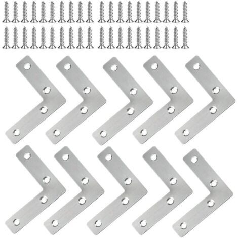 QORVA-Équerres d'angle en acier inoxydable 60 x 60 mm, 10 pièces, fixations pour meubles, plaques de réparation, connecteurs en L avec vis (1/5)