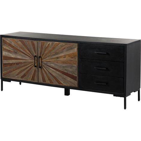SUN 100 Credenza in legno di sheesham / mango- laccato / nero 178x45x75 (1/3)
