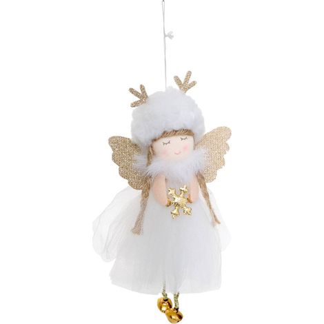 Adorno colgante de abeto con forma de hada, de tela blanca y dorada, 17 cm - Atmosphera créateur d'intérieur (1/2)