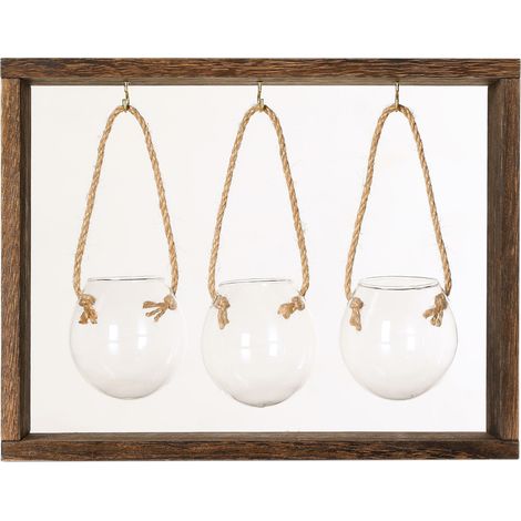 Módulo de cultivo de plantas – Estación de propagación hidropónica con marco de madera vintage y 3 jarrones de cristal – Juego de 1 – 32 cm – Marrón – 700 g (1/5)
