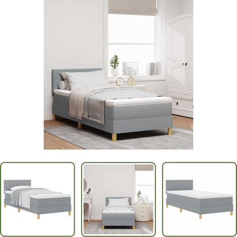 vidaXL Cama tipo Box Spring con cojín Gris Claro 100 x 200 cm tela (1/5)