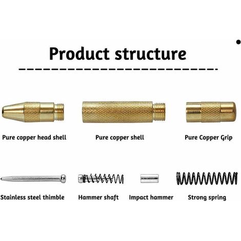 Ulisem 2 pièces Pointeau Central Automatique, Pointeau Automatique Impact Réglable, Poinçons Centraux à Ressort pour Bois, mur, plastique, Métal, acier inoxydable, verr (1/4)