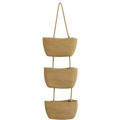 Panier suspendu à fixer au-dessus de la porte, 3 niveaux, en corde de coton tressée, pour le rangement mural. Panier décoratif pour la cuisine, la salle de bain ou la chambre de bébé. Comprend 1 croch