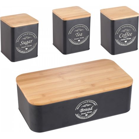 Herzberg hg 04401 4 teiliges brotkasten set mit behaltern - mattschwarz 88