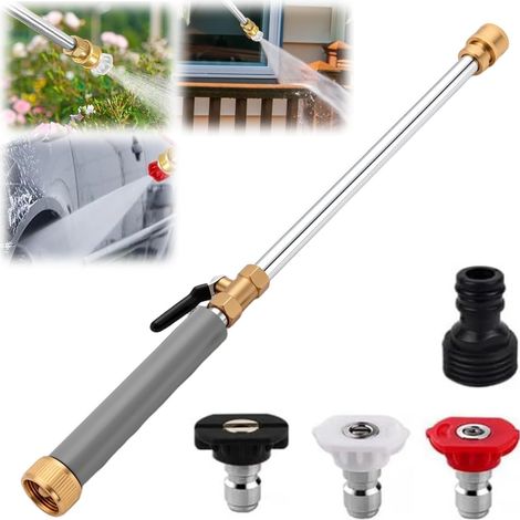 Lance Nettoyeur Haute Pression 2026 – Pistolet Multifonction avec Raccord Rapide et 3 Buses, pour Voiture, Terrasse, Jardin et Nettoyage Extérieur (Gris)