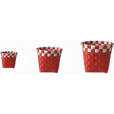 Cleafe - Set 3 Cestini Porta Oggetti Organizer Tessuto Bagno Rotondi Rosso Bianco 59077 - (1/3)