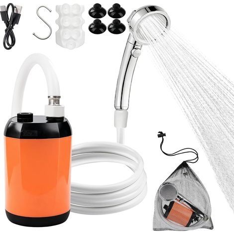 Kit Douche de Camping, Douche Portable avec Pompe, 6000mAh Chauffe Eau Mobile avec Écran Intelligent, Électrique Rechargeable, Pommeau Réglable et Tuyau, pour Extérieure, Camping, Randonnée (1/5)