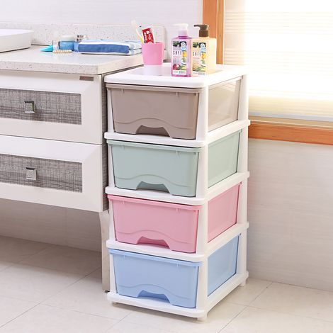 Meuble de rangement à tiroirs - Organisateur empilable 4 niveaux en PP ajustable, couleur macaron pour cuisine et salle de bain