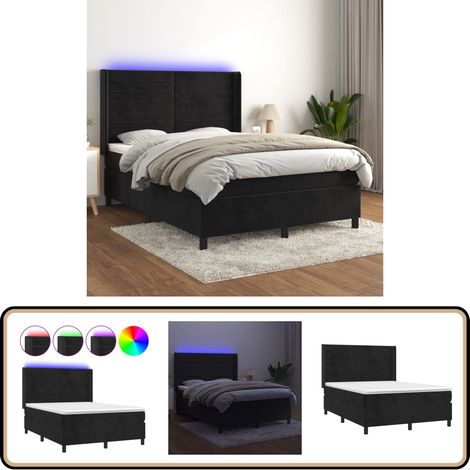 Boxspringbett mit Matratze & LED Schwarz 140x200 cm Samt - Boxspringbett - Doppelbett - Samtbett - Luxusbett - Schlafsofa