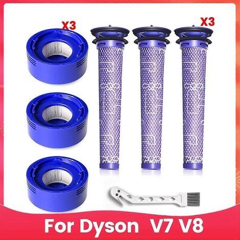 Lot de 6 filtres de rechange pour V7 et V8, comprenant 3 préfiltres et 3 postfiltres, remplace la pièce n° 96566 (1/5)