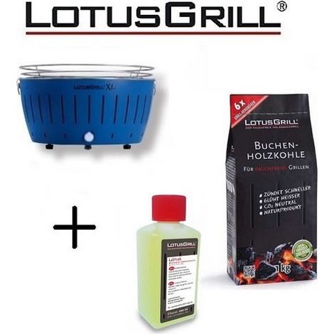 Barbacoa Blu XL con Pilas y Cable de Alimentación USB + 1Kg de Carbón de Haya + Gel Combustible Inodoro para Barbacoa 200ml -Lotus Grill (1/3)