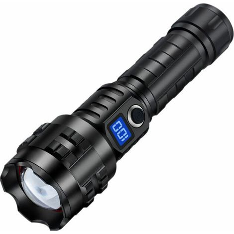 Lampe Torche LED Ultra Puissante, 15000 Lumens Lampe de Poche, Étanche Zoomable Lampe Tactique Avec 5 Modes D'éclairage pour Camping Randonnée Urgence (1/4)