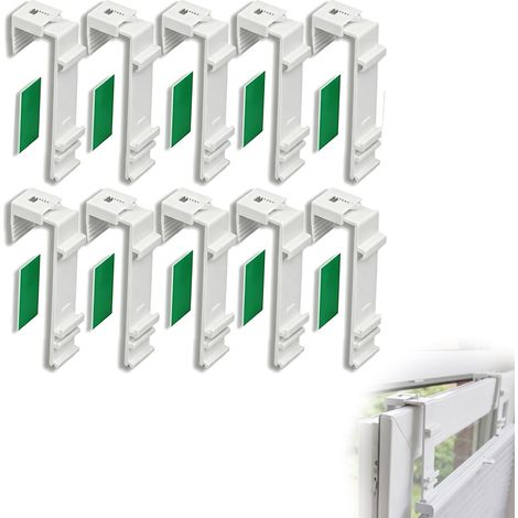 10 Pièces Supports de Serrage Longs, Fixation Store sans Percage, À Clipser et à Coller, Compatible avec Système de Suspension pour Fenêtres et Portes de Balcon en PVC, Blanc (1/5)