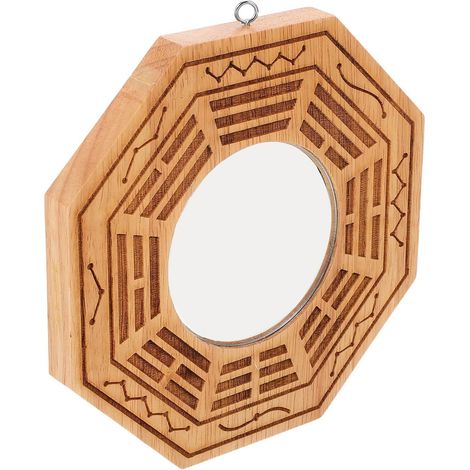 Miroir Suspendue Mur Feng Shui Bagua en Bois Convexe Décoration Murale Traditionnelle, Diffusion D'énergie Positive pour Bureau et Salon (1/5)