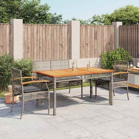 Ensemble repas de jardin 4 pièces avec coussins, résine tressée grise, table et sièges - PANGIVO (1/5)