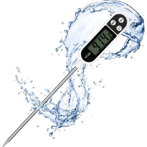 Thermomètre Cuisine, Thermomètre à Viande Numérique 3 Secondes Haute Précision avec Écran LCD °F/°C Bouton pour Nouriture, Viande, Huile, Lait, Vin, BBQ et Eau Chaude (Piles Non Incluses) (1/5)