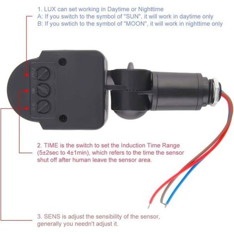 Interrupteur Détecteur De Mouvement PIR - 85 V-220 V AC - Portée 12 M - Réglage Lux Et Temps - Installation Murale Ou Boîtier Ouvert - 1 Pièce (1/5)