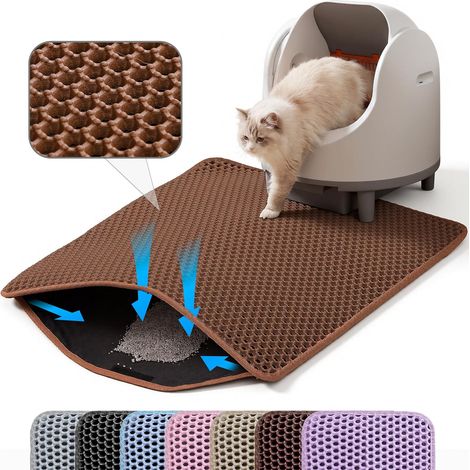 1 - Tapis Litière Chat - Tapis Bac À Litière - Double Couche Nid D Abeille Antidérapant Imperméable Pour Maison Propre Marron 60x45 Cm (1/5)