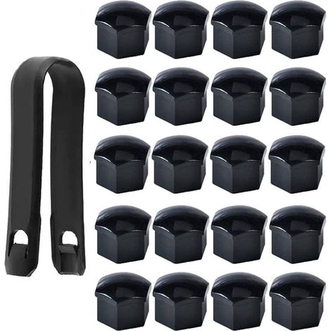 Lot de 20 Capuchons d'écrou de Roue 17mm, Cache-écrous de Boulon de Roue, Cache-écrous de Pneu Hexagonaux avec Ensemble d'outils de Démontage pour Voitures, Noir (1/5)