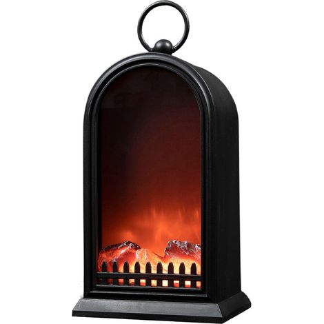 LED Kamin schwarz mit Flammen Effekt - 25 cm - Deko Elektrokamin mit Timer und USB Anschluss