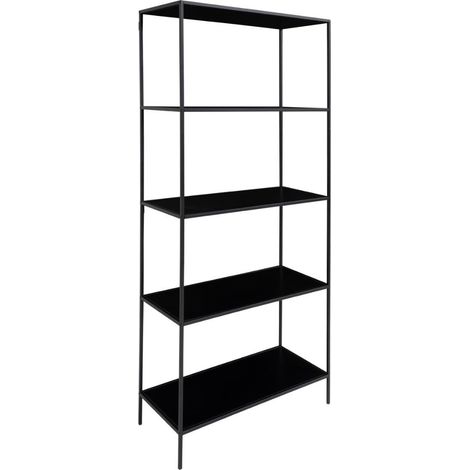 Etagère 5 Plateaux largeur 80cm Acier Noir et Aspect Bois Noir - HARALD (1/4)