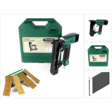 Prebena Druckluftnagler 2P-J/ES 40 COMBI 5 bis 7 Bar - im Transportkoffer + Prebena J 40 CNKHA Stauchkopfnägel Brads 40 mm 5000 Stück