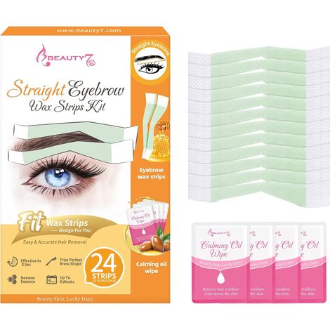 Bande de Cire pour Sourcils Bande Prédécoupées pour un Galbe Droit – 24 Bandelettes à Cire avec 4 Lingettes Nettoyantes à l'Huile, Bandelettes Froide pour l'Épilation du Visage (1/5)