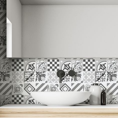 Sticker Mural Carrelage adhésif Cuisine Salle de Bain - 9 STICKERS CARREAUX DE CIMENT AZULEJOS RANLIDLA - 9stickers15x15cm (1/5)