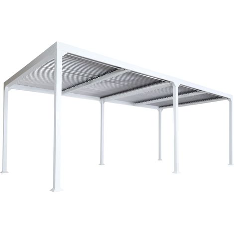[NEUWERTIG] Alu Pergola HHG-774, Lamellen-Pavillon Terrassenüberdachung, stabiles 8cm-Metall-Gestell 3x6m weiß